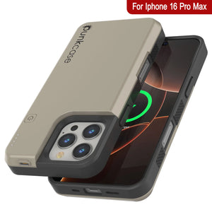 Coque de batterie pour iPhone 16 Pro Max, PunkJuice 8000mAH Chargeur rapide MagSafe Power Bank avec protecteur d'écran | [Or]