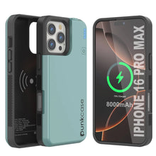 Charger l&#39;image dans la galerie, Coque de batterie pour iPhone 16 Pro Max, PunkJuice 8000mAH Chargeur rapide MagSafe Power Bank avec protecteur d&#39;écran | [Teal]
