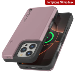 Coque de batterie pour iPhone 16 Pro Max, PunkJuice 8000mAH Chargeur rapide MagSafe Power Bank avec protecteur d'écran | [Rose-Or]