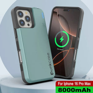 Coque de batterie pour iPhone 16 Pro Max, PunkJuice 8000mAH Chargeur rapide MagSafe Power Bank avec protecteur d'écran | [Teal]