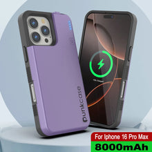 Load image into Gallery viewer, Coque de batterie pour iPhone 16 Pro Max, PunkJuice 8000mAH Chargeur rapide MagSafe Power Bank avec protecteur d&#39;écran | [Violet]
