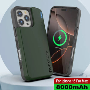 Coque de batterie pour iPhone 16 Pro Max, PunkJuice 8000mAH Chargeur rapide MagSafe Power Bank avec protecteur d'écran | [Vert]