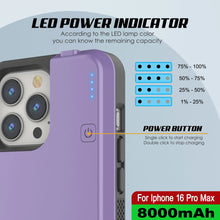 Load image into Gallery viewer, Coque de batterie pour iPhone 16 Pro Max, PunkJuice 8000mAH Chargeur rapide MagSafe Power Bank avec protecteur d&#39;écran | [Violet]
