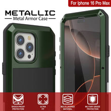 Load image into Gallery viewer, Coque en métal pour iPhone 16 Pro Max, coque blindée de qualité militaire très résistante [résistante aux chocs] Coque intégrale rigide [vert foncé]
