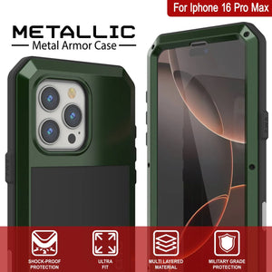 Coque en métal pour iPhone 16 Pro Max, coque blindée de qualité militaire très résistante [résistante aux chocs] Coque intégrale rigide [vert foncé]