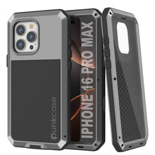 Load image into Gallery viewer, Coque en métal pour iPhone 16 Pro Max, coque blindée de qualité militaire très résistante [résistante aux chocs] Coque intégrale rigide [argent]
