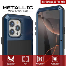 Load image into Gallery viewer, Coque en métal pour iPhone 16 Pro Max, coque blindée de qualité militaire très résistante [résistante aux chocs] Coque intégrale rigide [Bleu]
