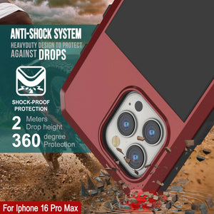 Coque en métal pour iPhone 16 Pro Max, coque blindée de qualité militaire très résistante [résistante aux chocs] Coque intégrale rigide [rouge]