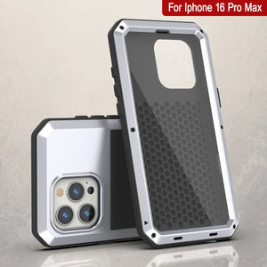 Coque en métal pour iPhone 16 Pro Max, coque blindée de qualité militaire très résistante [résistante aux chocs] Coque intégrale rigide [blanc]