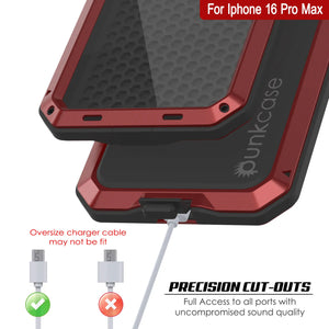 Coque en métal pour iPhone 16 Pro Max, coque blindée de qualité militaire très résistante [résistante aux chocs] Coque intégrale rigide [rouge]