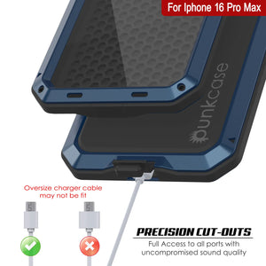 Coque en métal pour iPhone 16 Pro Max, coque blindée de qualité militaire très résistante [résistante aux chocs] Coque intégrale rigide [Bleu]