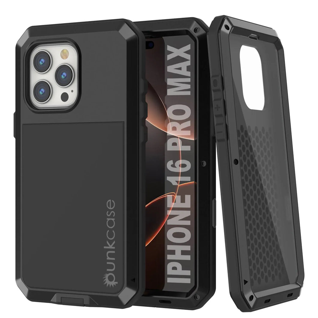 Coque en métal pour iPhone 16 Pro Max, coque blindée de qualité militaire robuste [résistante aux chocs] Coque intégrale rigide [noir]