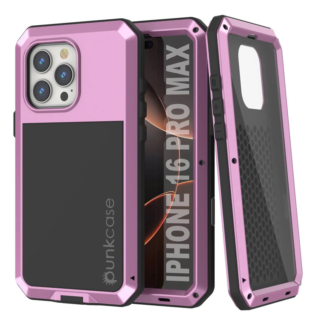 Coque en métal pour iPhone 16 Pro Max, coque blindée de qualité militaire très résistante [résistante aux chocs], coque intégrale rigide [rose]