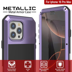 Coque en métal pour iPhone 16 Pro Max, coque blindée de qualité militaire très résistante [résistante aux chocs], coque intégrale rigide [violet]