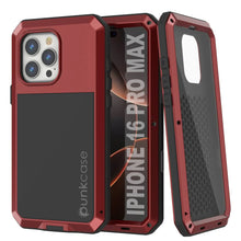 Load image into Gallery viewer, Coque en métal pour iPhone 16 Pro Max, coque blindée de qualité militaire très résistante [résistante aux chocs] Coque intégrale rigide [rouge]
