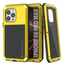 Load image into Gallery viewer, Coque en métal pour iPhone 16 Pro Max, coque blindée de qualité militaire très résistante [résistante aux chocs], coque intégrale rigide [jaune]
