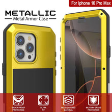 Load image into Gallery viewer, Coque en métal pour iPhone 16 Pro Max, coque blindée de qualité militaire très résistante [résistante aux chocs], coque intégrale rigide [jaune]
