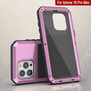 Coque en métal pour iPhone 16 Pro Max, coque blindée de qualité militaire très résistante [résistante aux chocs], coque intégrale rigide [rose]