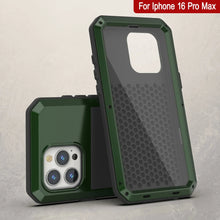 Load image into Gallery viewer, Coque en métal pour iPhone 16 Pro Max, coque blindée de qualité militaire très résistante [résistante aux chocs] Coque intégrale rigide [vert foncé]
