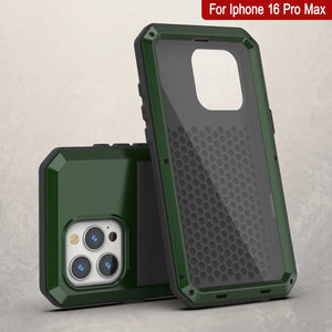 Coque en métal pour iPhone 16 Pro Max, coque blindée de qualité militaire très résistante [résistante aux chocs] Coque intégrale rigide [vert foncé]