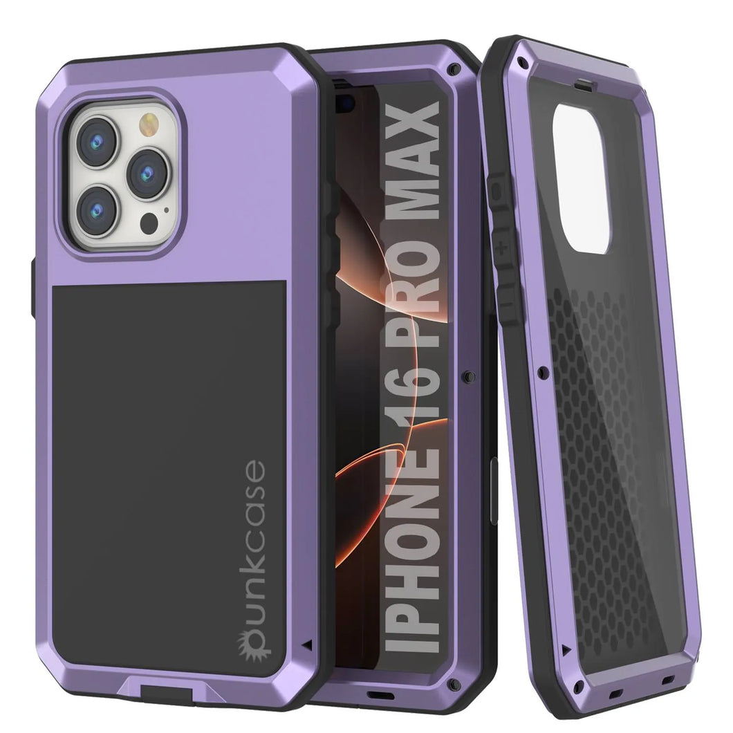 Coque en métal pour iPhone 16 Pro Max, coque blindée de qualité militaire très résistante [résistante aux chocs], coque intégrale rigide [violet]