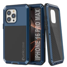 Load image into Gallery viewer, Coque en métal pour iPhone 16 Pro Max, coque blindée de qualité militaire très résistante [résistante aux chocs] Coque intégrale rigide [Bleu]
