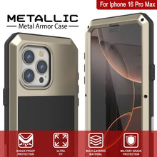 Load image into Gallery viewer, Coque en métal pour iPhone 16 Pro Max, coque blindée de qualité militaire très résistante [résistante aux chocs] Coque intégrale rigide [dorée]
