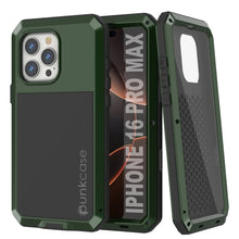 Load image into Gallery viewer, Coque en métal pour iPhone 16 Pro Max, coque blindée de qualité militaire très résistante [résistante aux chocs] Coque intégrale rigide [vert foncé]
