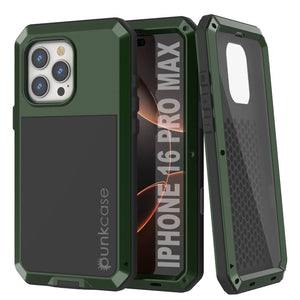 Coque en métal pour iPhone 16 Pro Max, coque blindée de qualité militaire très résistante [résistante aux chocs] Coque intégrale rigide [vert foncé]