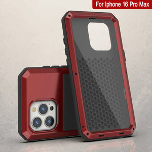 Coque en métal pour iPhone 16 Pro Max, coque blindée de qualité militaire très résistante [résistante aux chocs] Coque intégrale rigide [rouge]