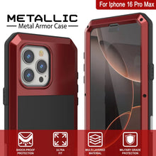 Load image into Gallery viewer, Coque en métal pour iPhone 16 Pro Max, coque blindée de qualité militaire très résistante [résistante aux chocs] Coque intégrale rigide [rouge]
