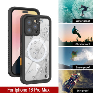 Coque étanche pour iPhone 16 Pro Max, Punkcase [Extreme Mag Series] Armor Cover avec protecteur d'écran intégré [Noir]