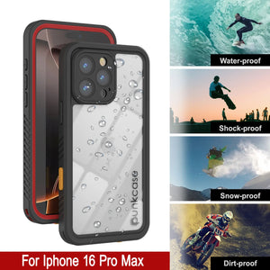 Coque étanche pour iPhone 16 Pro Max, Punkcase [Extreme Series] Armor Cover avec protecteur d'écran intégré [Rouge]