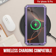 Charger l&#39;image dans la galerie, Coque en métal pour iPhone 16 Pro, coque blindée de qualité militaire robuste [résistante aux chocs], coque intégrale rigide [violet]
