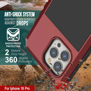 Coque en métal pour iPhone 16 Pro, coque blindée de qualité militaire très résistante [résistante aux chocs], coque rigide intégrale [rouge]