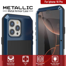 Charger l&#39;image dans la galerie, Coque en métal pour iPhone 16 Pro, coque blindée de qualité militaire robuste [résistante aux chocs] Coque intégrale rigide [Bleu]
