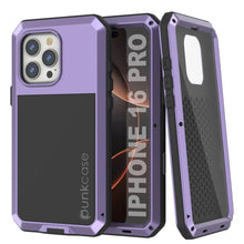 Charger l&#39;image dans la galerie, Coque en métal pour iPhone 16 Pro, coque blindée de qualité militaire robuste [résistante aux chocs], coque intégrale rigide [violet]
