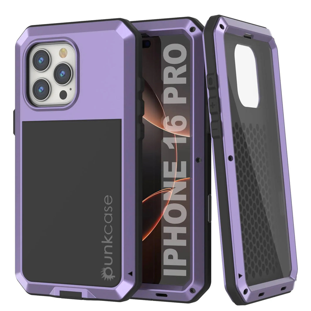 Coque en métal pour iPhone 16 Pro, coque blindée de qualité militaire robuste [résistante aux chocs], coque intégrale rigide [violet]