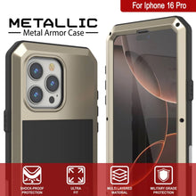 Charger l&#39;image dans la galerie, Coque en métal pour iPhone 16 Pro, coque blindée de qualité militaire très résistante [résistante aux chocs] Coque intégrale rigide [dorée]
