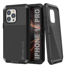 Charger l&#39;image dans la galerie, Coque en métal pour iPhone 16 Pro, coque blindée de qualité militaire robuste [résistante aux chocs] Coque intégrale rigide [Noir]
