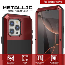 Charger l&#39;image dans la galerie, Coque en métal pour iPhone 16 Pro, coque blindée de qualité militaire très résistante [résistante aux chocs], coque rigide intégrale [rouge]
