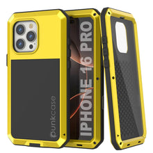 Charger l&#39;image dans la galerie, Coque en métal pour iPhone 16 Pro, coque blindée de qualité militaire robuste [résistante aux chocs], coque intégrale rigide [jaune]
