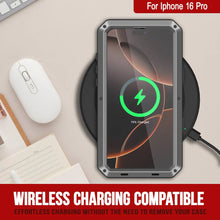 Charger l&#39;image dans la galerie, Coque en métal pour iPhone 16 Pro, coque blindée de qualité militaire robuste [résistante aux chocs] Coque intégrale rigide [argent]
