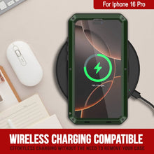 Charger l&#39;image dans la galerie, Coque en métal pour iPhone 16 Pro, coque blindée de qualité militaire très résistante [résistante aux chocs], coque intégrale rigide [vert foncé]
