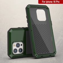 Charger l&#39;image dans la galerie, Coque en métal pour iPhone 16 Pro, coque blindée de qualité militaire très résistante [résistante aux chocs], coque intégrale rigide [vert foncé]
