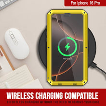 Charger l&#39;image dans la galerie, Coque en métal pour iPhone 16 Pro, coque blindée de qualité militaire robuste [résistante aux chocs], coque intégrale rigide [jaune]
