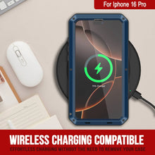 Charger l&#39;image dans la galerie, Coque en métal pour iPhone 16 Pro, coque blindée de qualité militaire robuste [résistante aux chocs] Coque intégrale rigide [Bleu]
