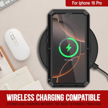 Charger l&#39;image dans la galerie, Coque en métal pour iPhone 16 Pro, coque blindée de qualité militaire robuste [résistante aux chocs] Coque intégrale rigide [Noir]
