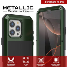 Charger l&#39;image dans la galerie, Coque en métal pour iPhone 16 Pro, coque blindée de qualité militaire très résistante [résistante aux chocs], coque intégrale rigide [vert foncé]
