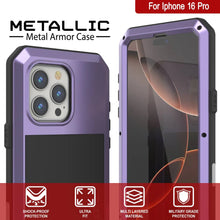 Charger l&#39;image dans la galerie, Coque en métal pour iPhone 16 Pro, coque blindée de qualité militaire robuste [résistante aux chocs], coque intégrale rigide [violet]
